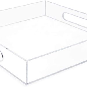 Isaac Jacobs – Bandeja de acrílico transparente (12 x 12) con asas recortadas, a prueba de derrames, organizador apilable, ahorra espacio, servidor Isaac Jacobs – Bandeja de acrílico transparente (12 x 12) con asas recortadas, a prueba de derrames, organizador apilable, ahorra espacio, servidor