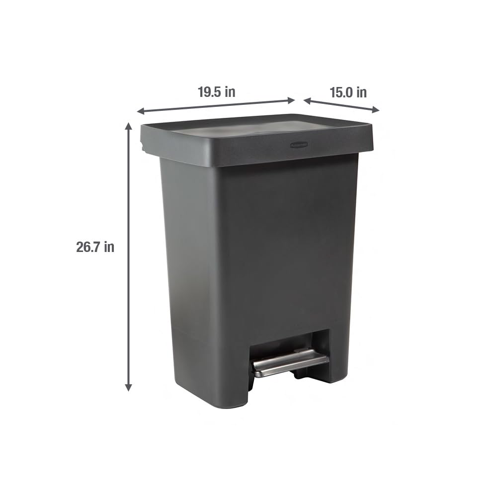 Rubbermaid Bote de basura de alta capacidad, 19 galones, basura o reciclaje de flujo simple o doble, carbón, pedal de acero inoxidable, para el