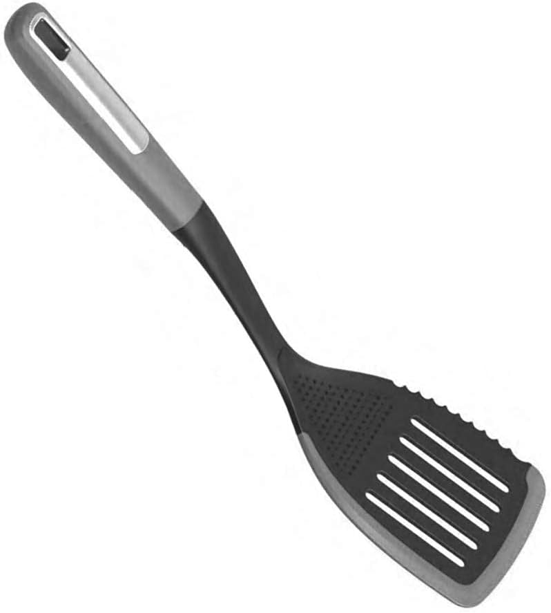 EZ KITCHEN Gadgets de cocina de silicona ranurada Turner multifuncional resistente al calor Nylon utensilios de cocina con borde de silicona, gris y