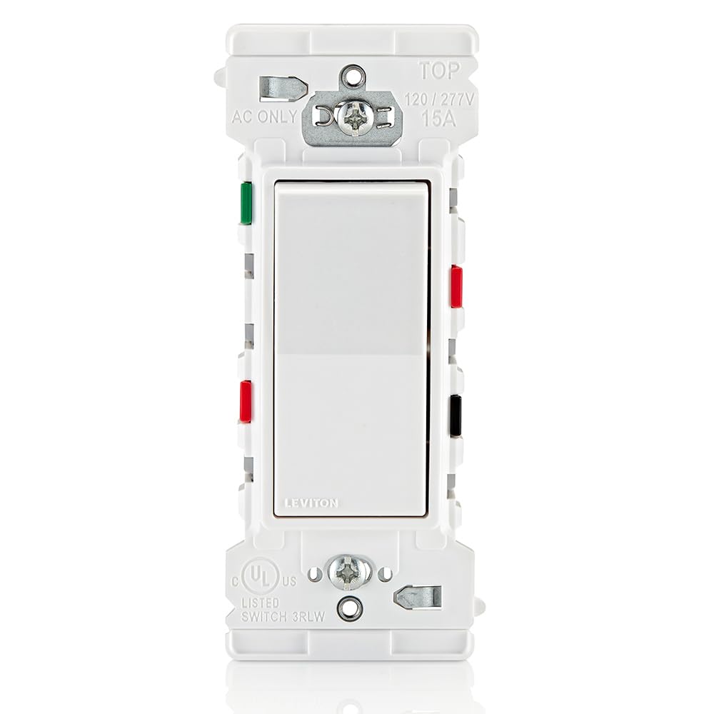 Leviton E5603-SW Decora Edge Interruptor basculante de 3 vías de 15 amperios, color blanco