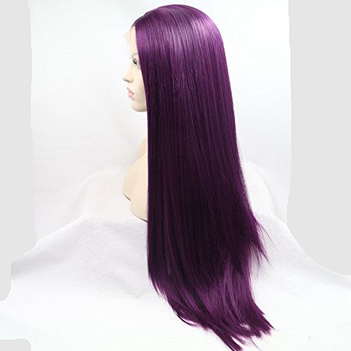 xiweiya Peluca de encaje frontal morada, larga, sedosa y lacia, color morado piano, peluca de encaje frontal, línea capilar natural, peluca de fibra