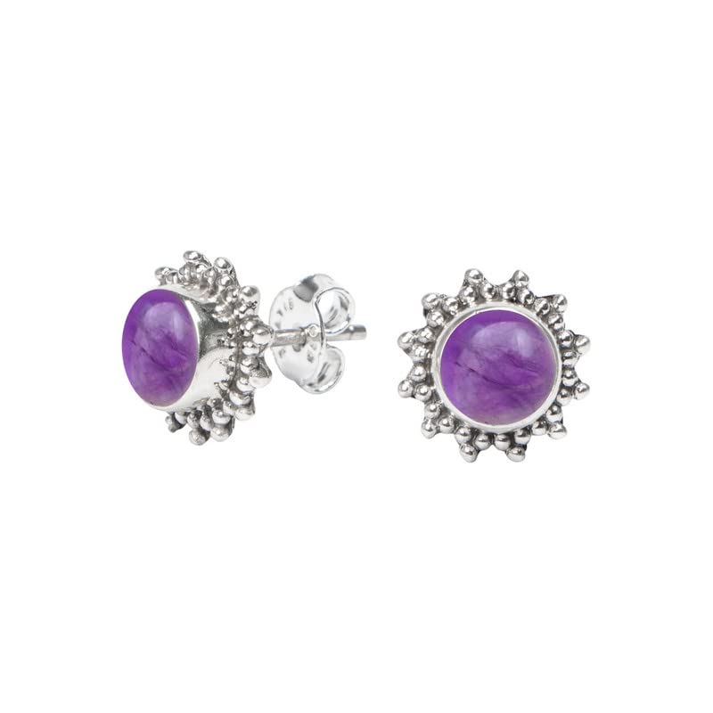 Amethyst Stone Stud Earring, Handmade 925 Sterling Silver Stud Earrings for Women and Girls, Solitaire Stud Earring, Round Stone Stud Earrings, Gift