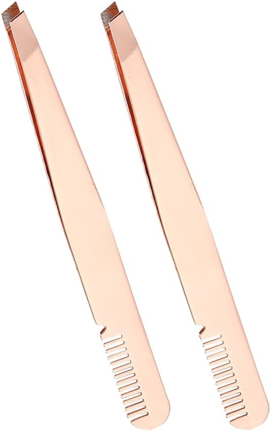 2 pinzas de acero inoxidable para cejas, punta inclinada, removedor de cejas, pinzas de pelo facial, aplicador de pestañas postizas, herramienta de