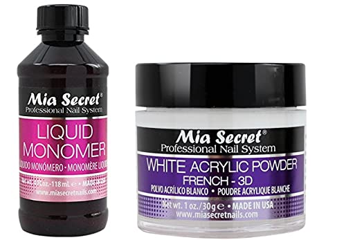 Mia Secret Monómero líquido 4 oz y polvo blanco 1 oz