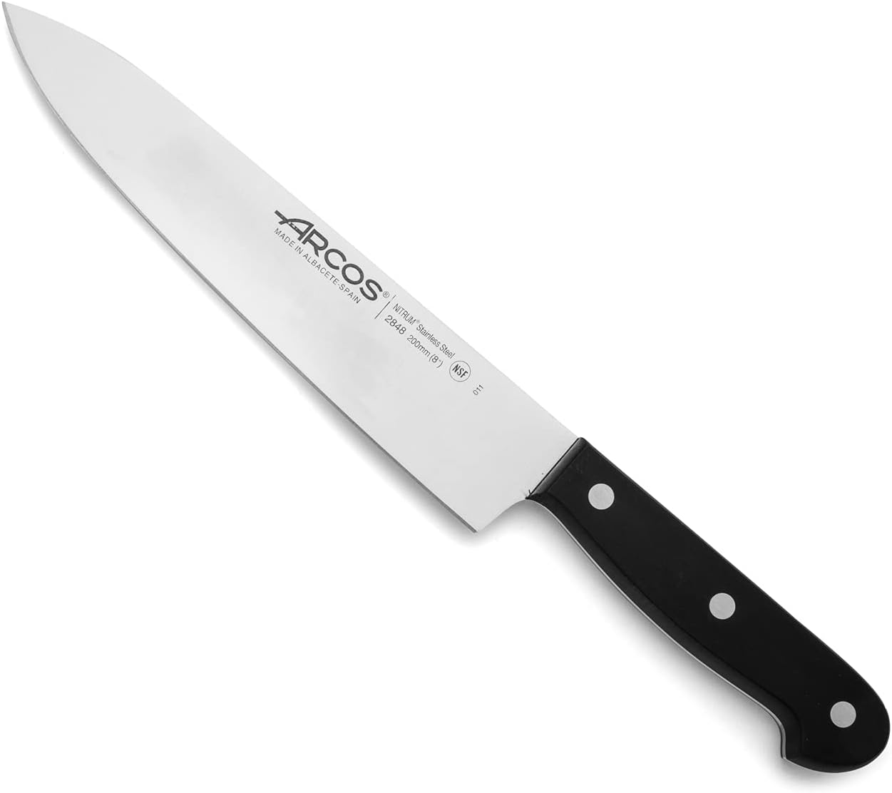 Arcos Cuchillo de chef de acero inoxidable de 8 pulgadas. Cuchillo de cocina para cortar y pelar alimentos pequeños. Mango ergonómico de