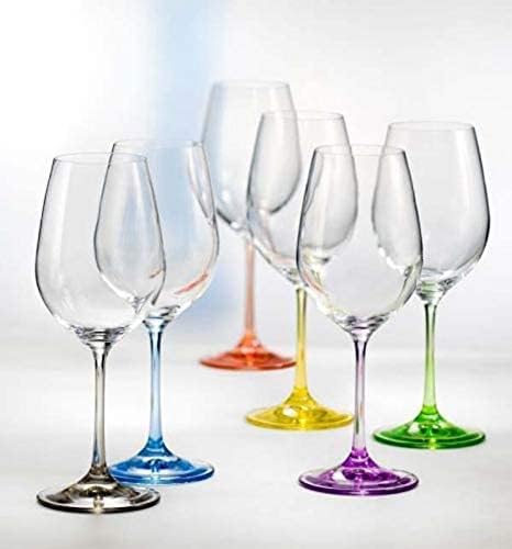 Juego de 6 vasos de cristal de vino blanco de 12 onzas cada tallo de diferentes colores