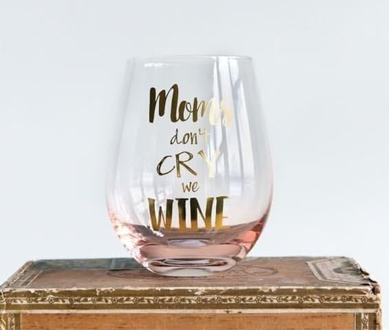 Ebros Gift Sonoma Collection ‘Mom’s Don’t Cry We Wine’ – Copa de vino sin tallo con base brillante de oro rosa con acabado metálico dorado (2)