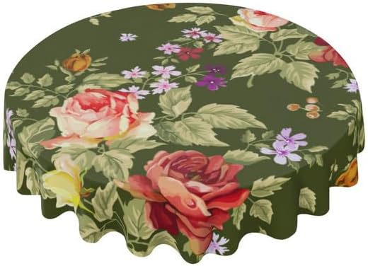 Chinoiserie – Mantel redondo vintage floral, lavable, resistente a las arrugas, para el hogar, cocina, comedor, picnic, campamento, fiesta,