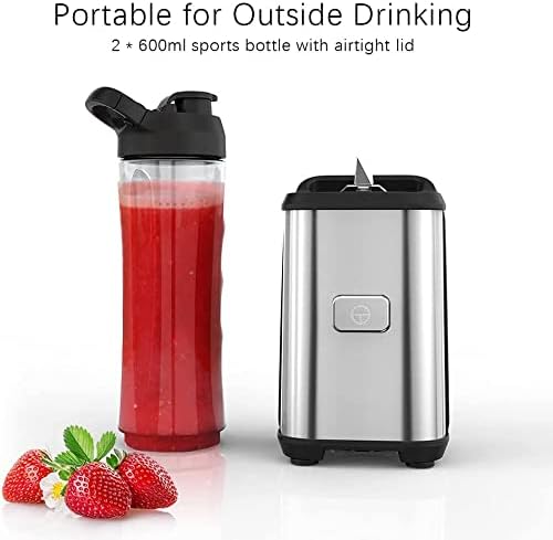 Licuadora personal, mini licuadora portátil de 300 W para batidos y batidos, licuadora pequeña de una sola porción con 2 botellas de viaje Tritan