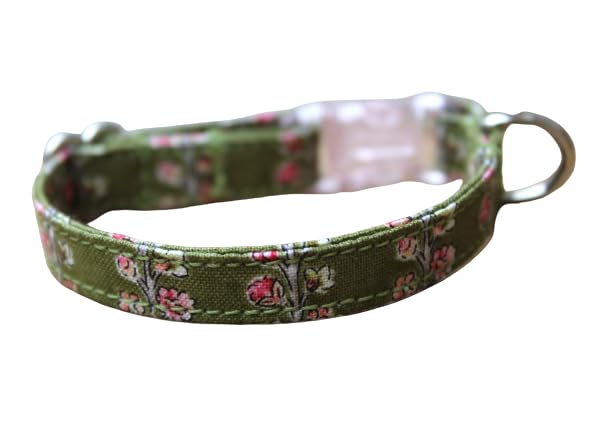 Teacup Puppy Dog Holiday Collar XXXS 4 12 to 6 12 Inches Handmade (Olive Floral)