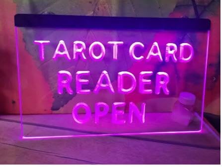 Letrero de neón abierto con lector de cartas de tarot, luz LED de pared, decoración de pared, letrero de neón iluminado para dormitorio, bar,