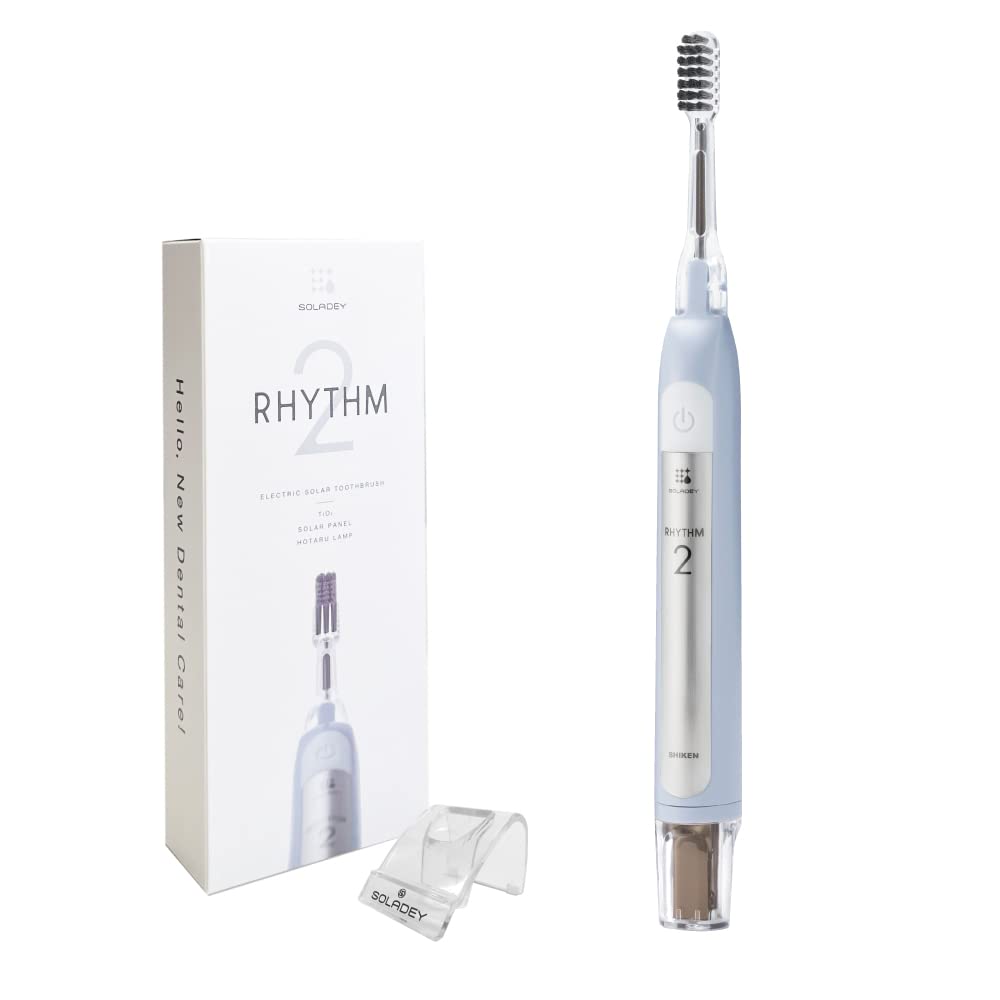 Rhythm 2, Cepillo de dientes eléctrico iónico, paneles solares y semiconductor TiO2 (azul hielo), listo para usar cepillo de dientes iónico