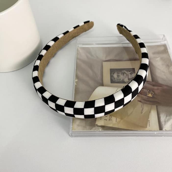 Duehut Diademas de tablero de ajedrez en blanco y negro, diadema acolchada a cuadros para mujeres y niñas, accesorios para el cabello para fiestas