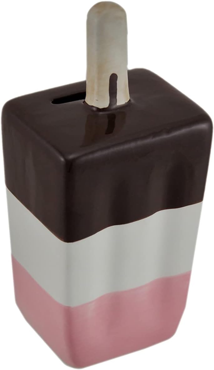 Sweet Savings – Adorable barra de helado napolitana de cerámica rosa, blanca y marrón, alcancía perfecta de 6.5 pulgadas de alto de resina para