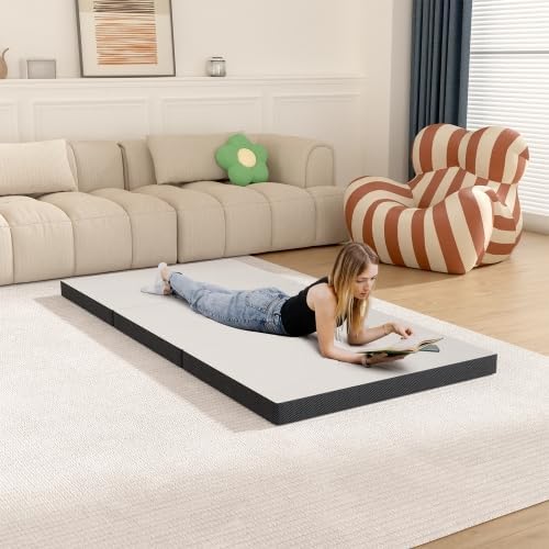 Colchón plegable individual XL de tres pliegues, lujosa cama de espuma viscoelástica de 4 pulgadas, perfecto para dormitorios universitarios y