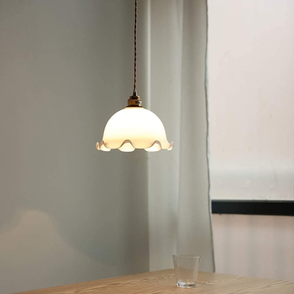Shun Ze Chandelier, Contemporary Country Hanging Lights Copper Glass Height Adjustable Pendant Lighting White E27 Base Craft V-intage Suitable for
