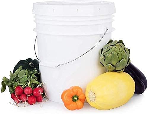 Solo cubo de plástico blanco de 5 galones, cubo duradero de 90 mil, cubos de grado alimenticio, sin tapas incluidas, no contiene plástico BPA,