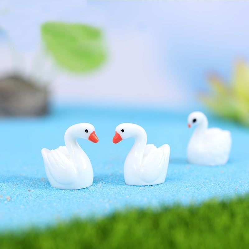 12 mini figuras de cisne blanco de 2 pulgadas para decoración de pasteles de cisne en miniatura, cisnes de resina, accesorios de jardín de hadas