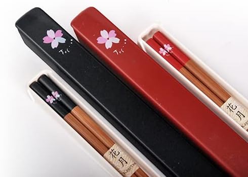 Hinomaru Collection Palillos de viaje personales con diseño de flor de cerezo Sakura japonesa en hermosa funda deslizante con tapa deslizante,