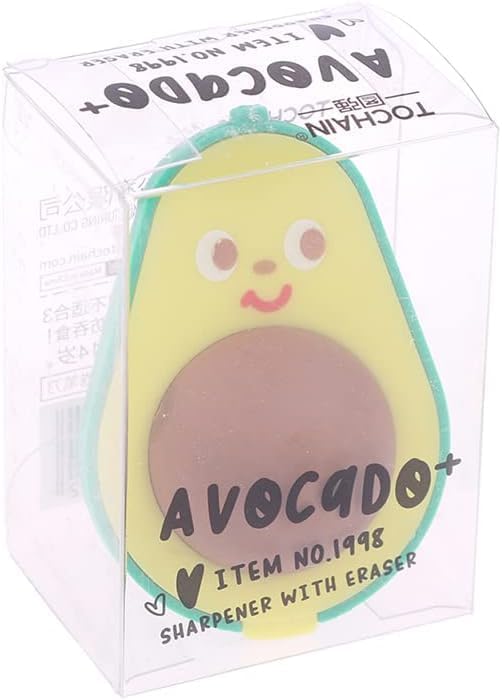 1 sacapuntas de aguacate lindo borrador de goma para niños, papelería para estudiantes u oficinistas, recompensas y premios de clase, caja de