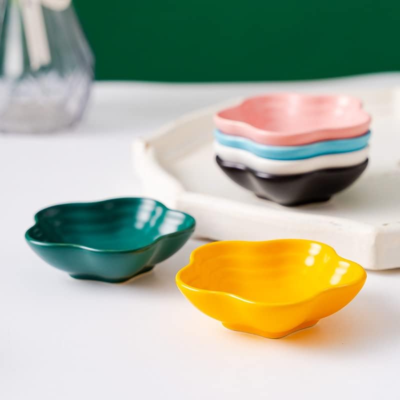 Plato de cerámica con forma de flor de 3.5 pulgadas, mini condimento lateral, platos de condimentoscuenco de salsa de soja para sushi, platos para