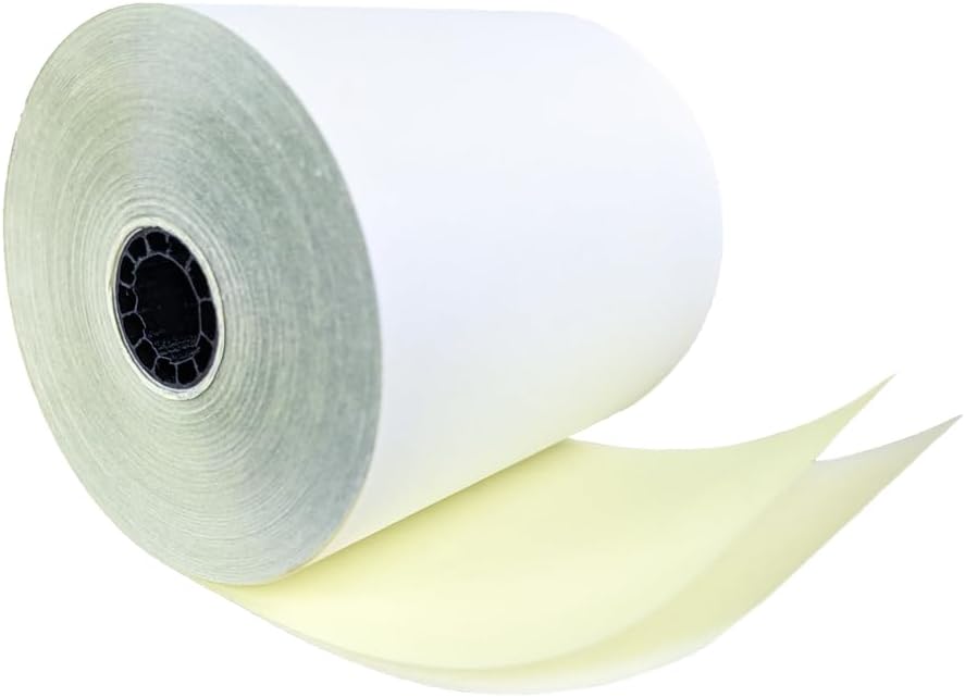 (46 rollos + 6 cintas) Rollos autocopiativos de 2 capas de 3 pulgadas x 95 pies, papel de recibo blancoamarillo para caja registradora,