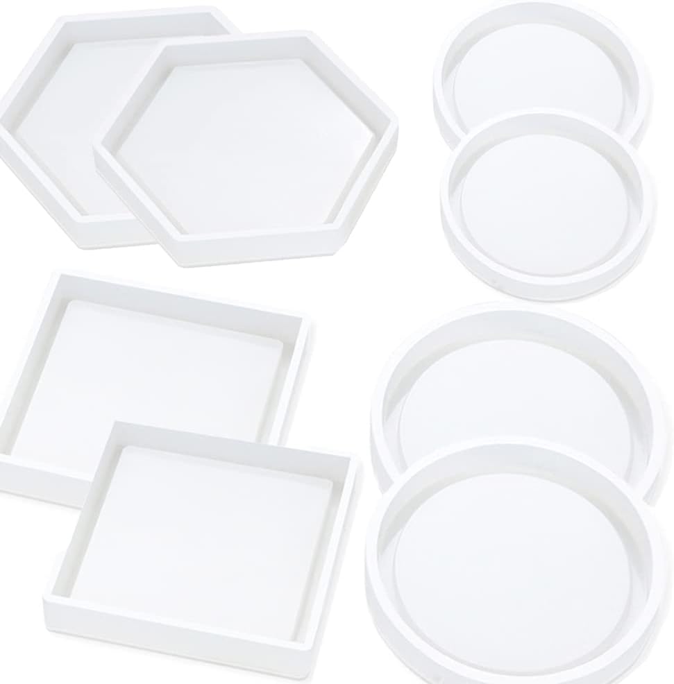 8 moldes de resina para posavasos, posavasos hexagonales cuadrados redondos de silicona epoxi, moldes de bricolaje para manualidades