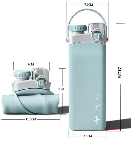 Botella de agua de silicona plegable, sin BPA, 100% materiales de grado alimenticio, duradera, portátil, versátil, a prueba de fugas, con popote