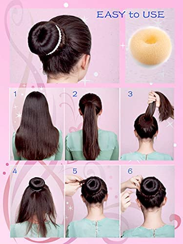 Moldeador de donas de pelo (2 pequeñas, 2 medianas, 2 grandes) para donas de pelo para niña (dorado)