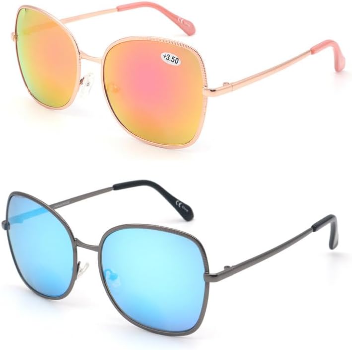 Paquete de 2 lentes de sol bifocales de lectura para mujer, diseño de ojo de gato, cuadrados, lentes de lectura al aire libre