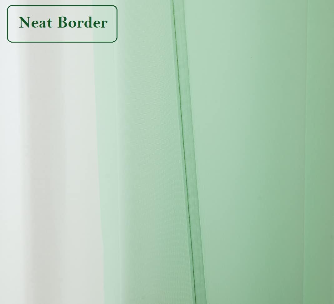PI – Cortinas cortas transparentes verdes, con ojales en la parte superior, telón de fondo de gasa natural para comedor, cocina, 2 paneles (52