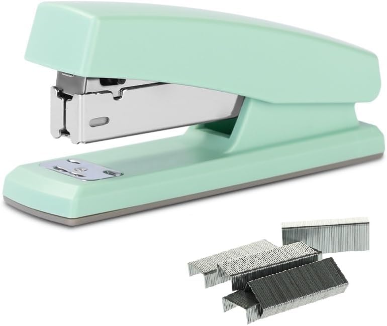 Engrapadora de oficina de escritorio con 2000 grapas, engrapadora de media tira, capacidad de 20 hojas, capacidad de 100 grapas (blanco)