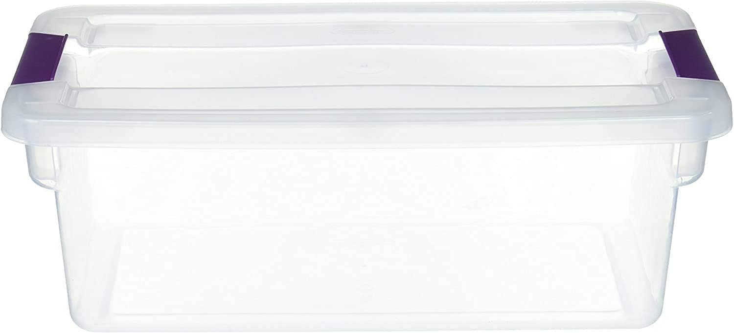 Caja de almacenamiento Clearview de 6 cuartos (Qt) con pestillos morados