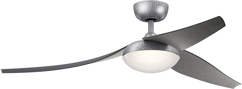 KICHLER 310700WSP Soporte sobresaliente, ventilador de techo de 3 hojas de madera flotante con luz de 30 vatios, capa de polvo de acero desgastado