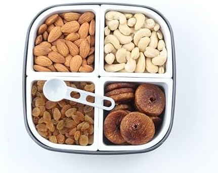 Juego de caja de plástico cuadrado de 4 secciones multiusos para frutas secas, juego de caja de frutas secas – gris (caja de frutas secas – 4 en 1)