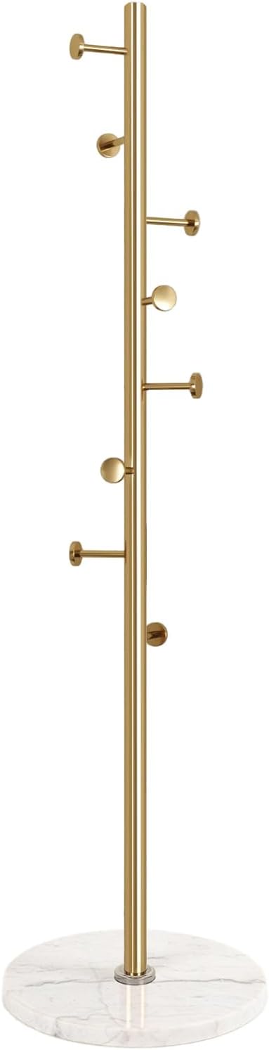 Perchero de metal de acero inoxidable 304 sólido, base de mármol natural puro, 8 ganchos para colgar ropa, sombreros, bolsas