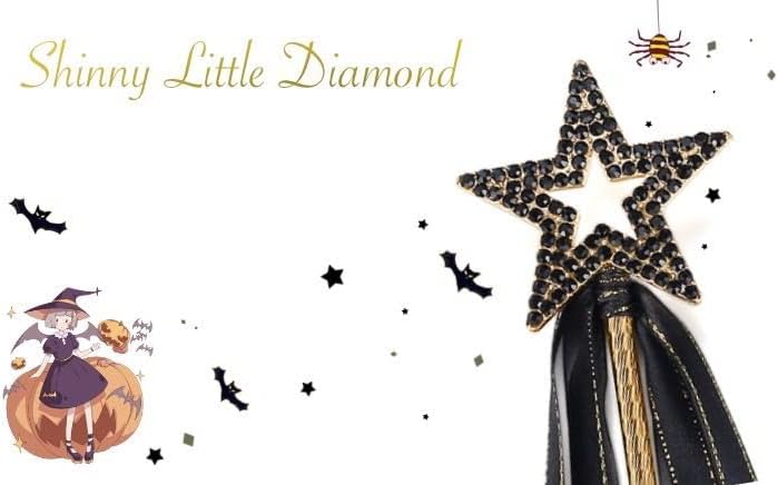Varita chapada en oro de estrella de metal negro con cinta para decoración de Halloween para niñas
