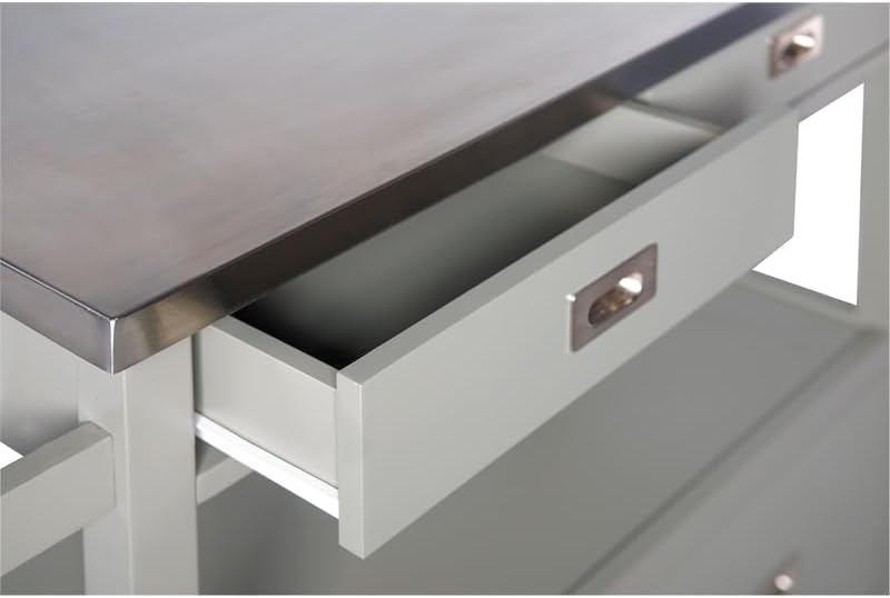 Riverbay Furniture Carrito de isla de cocina de microondas con tapa de acero inoxidable de madera de pino en gris