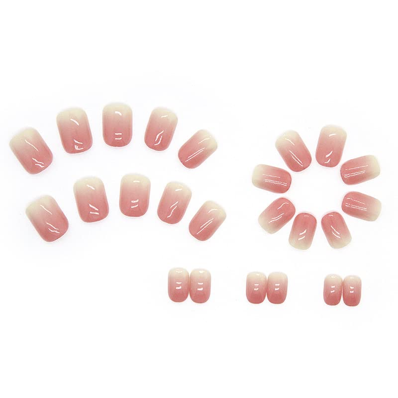 KemyFei – Uñas postizas a presión degradadas brillantes, uñas postizas minimalistas con pegamento de gelatina, reutilizables, 24 unidades, cobertura