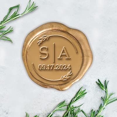 Wedding Monogram – Paquete de calcomanías adhesivas personalizadas con sello de cera y sellos de cera prensados a mano hechos de cera de sellado
