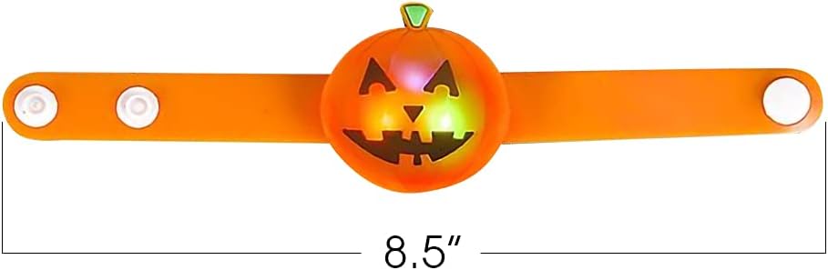 ArtCreativity Pulseras de Halloween iluminadas, juego de 6, pulseras de Jack o Lantern para niños con 3 modos de iluminación, accesorios de disfraz