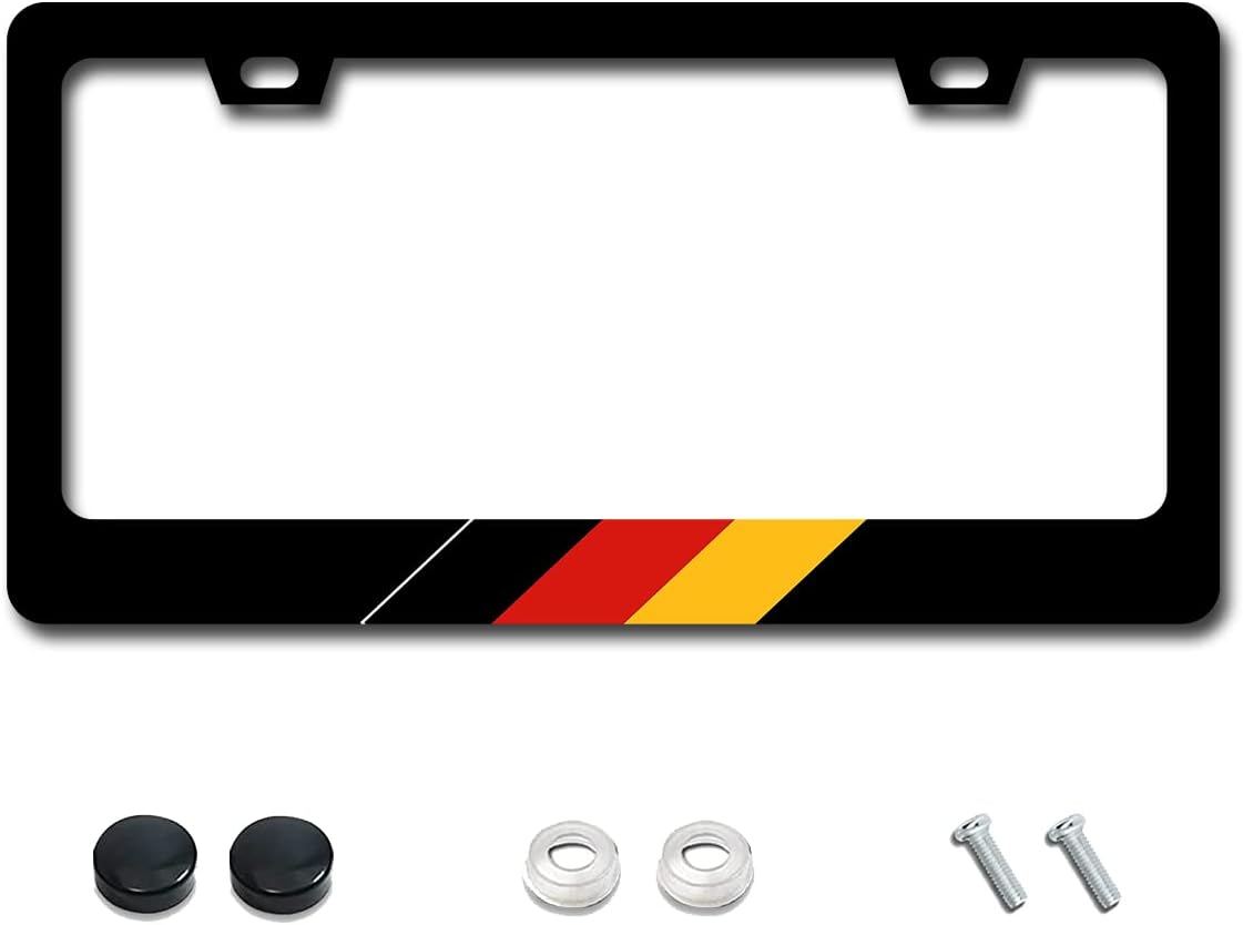 Marco de matrícula de metal con bandera alemana, marco de matrícula de acero inoxidable, accesorios de automóvil, cubierta con 2 agujeros y