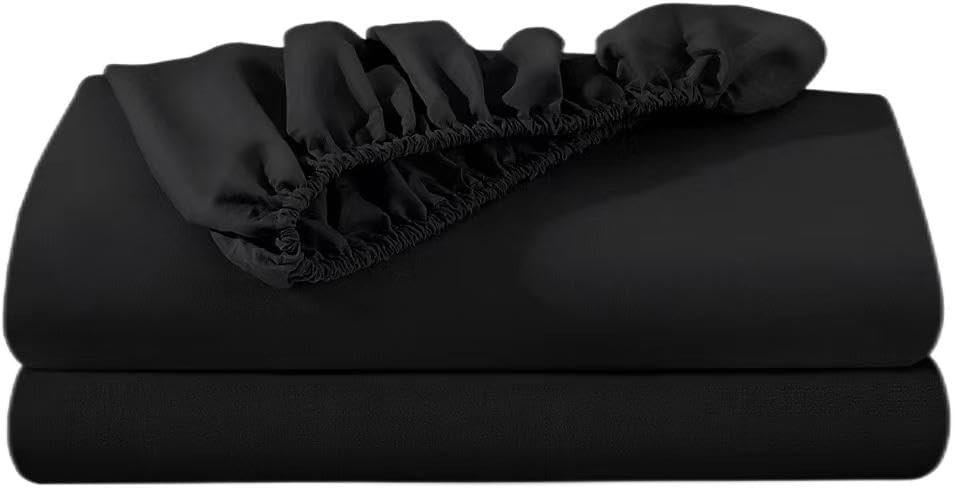 Paquete de 2 sábanas bajeras negras tamaño individual, cama en una bolsa, microfibra súper suave, resistente a las arrugas y a la decoloración,