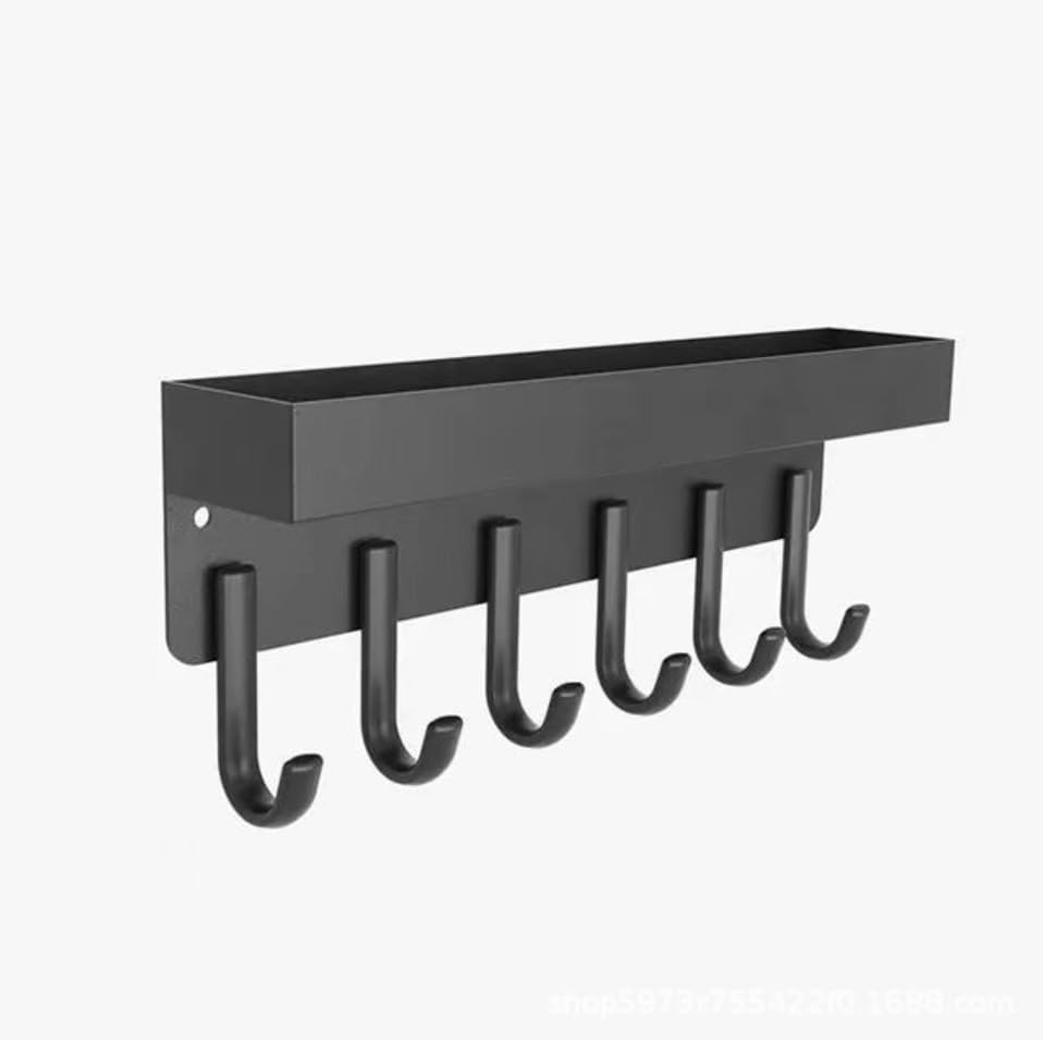 Soporte para llaves montado en la pared con 6 ganchos, soporte de metal autoadhesivo para llaves con bandeja organizadora de correo, colgador de