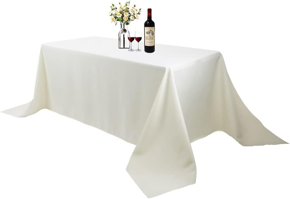 Waysle Mantel rectangular de 90 x 156 pulgadas, mantel rectangular color marfil para mesa de 8 pies en poliéster lavable, ideal para decoración de