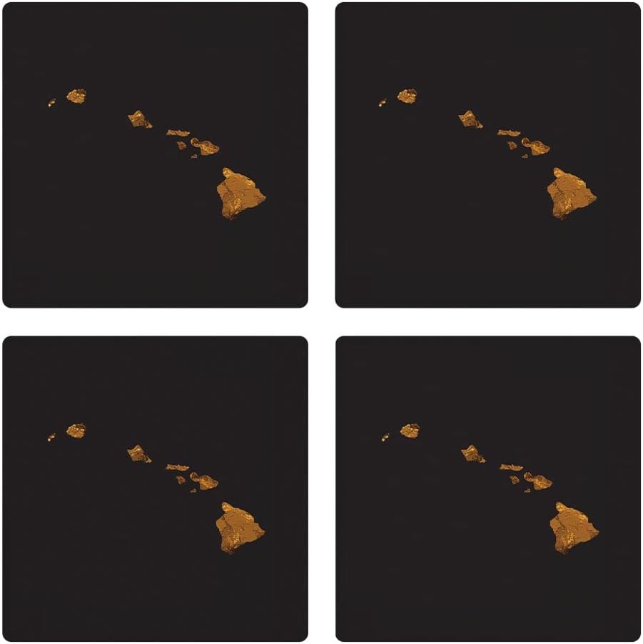 Joyride Home Decor Copper Hawaii State, 4 posavasos de cerámica, posavasos cuadrados de 4 pulgadas, juego de 4, parte trasera de corcho