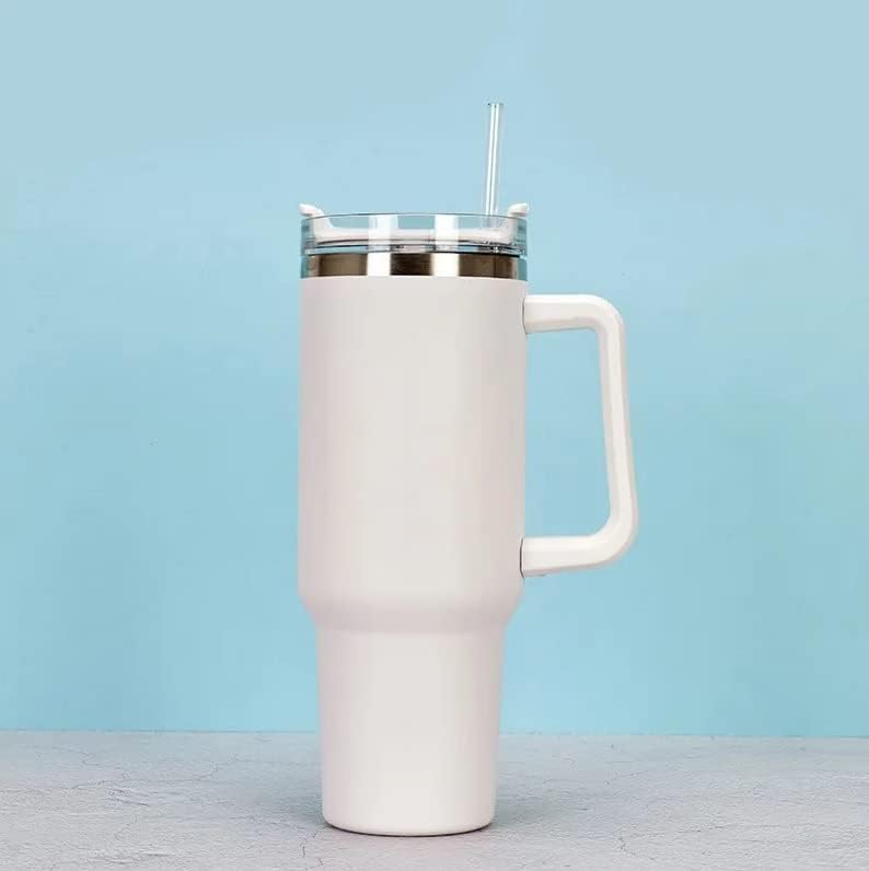 Vaso de 40 onzas con asa y tapa con pajilla, botella de agua reutilizable aislada de acero inoxidable, taza de viaje, taza de café helado, taza de