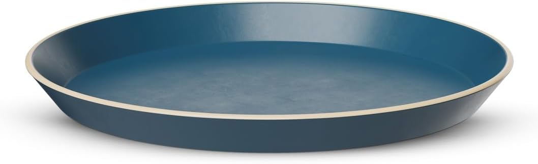 KooK Juego de 6 platos redondos de cerámica, aptos para lavavajillas y microondas, gres, borde alto, 7.5 pulgadas, color azul marino