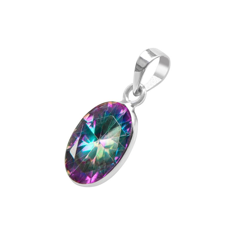 Mystic Topaz Stone 925 Sterling Silver Pendant For Women Girls Gift, Natural Gemstone Pendant Necklace, Handmade jewellery Pendant, Solitaire