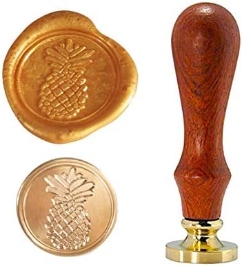 YGHM Sello de cera de piña y fruta, cabeza de latón retro vintage, mango de madera, sello de sellado extraíble, ideal para adornar firmas,